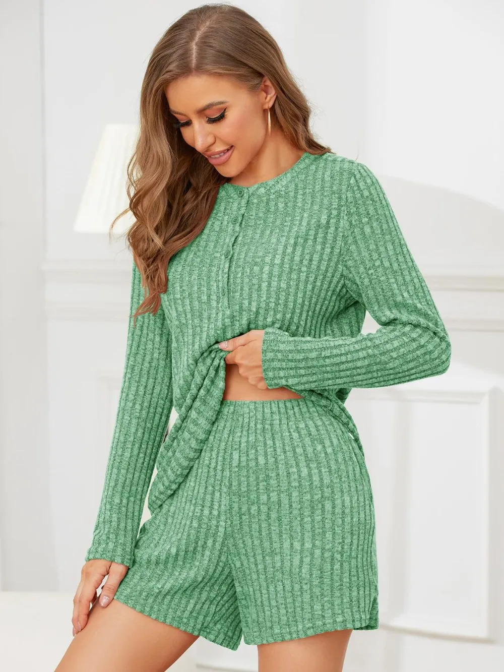 Ribbed Round Neck Top and Shorts Set, image 22