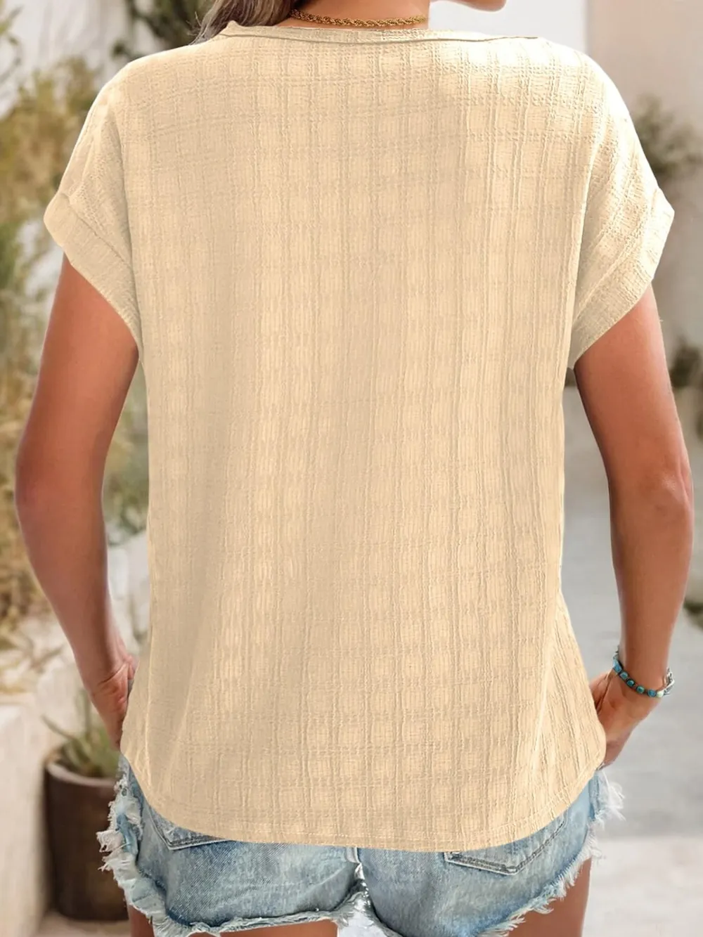 Textured Round Neck Short Sleeve Top, image 17