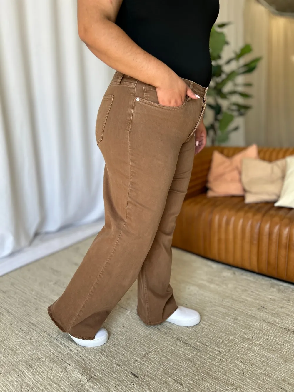 Full Size High Rise Garment Dye Wide Leg Jeans, image 6