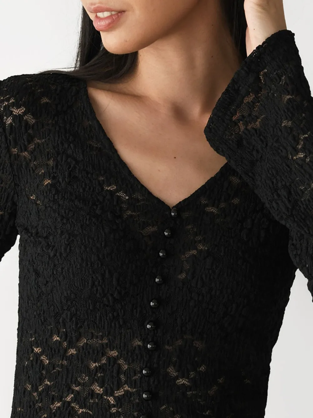 Lace V-Neck Flare Sleeve T-Shirt, image 9