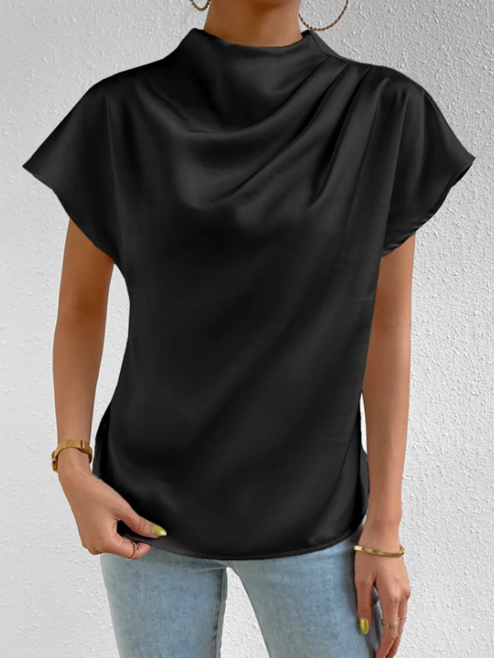Mock Neck Short Sleeve Blouse, image 13