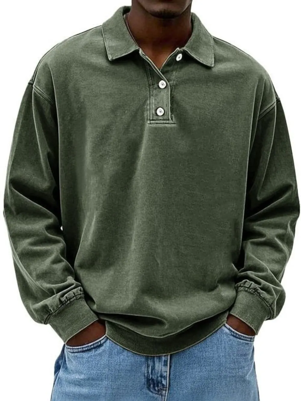 Men's Full Size Collared Neck Long Sleeve Polo Plus Size