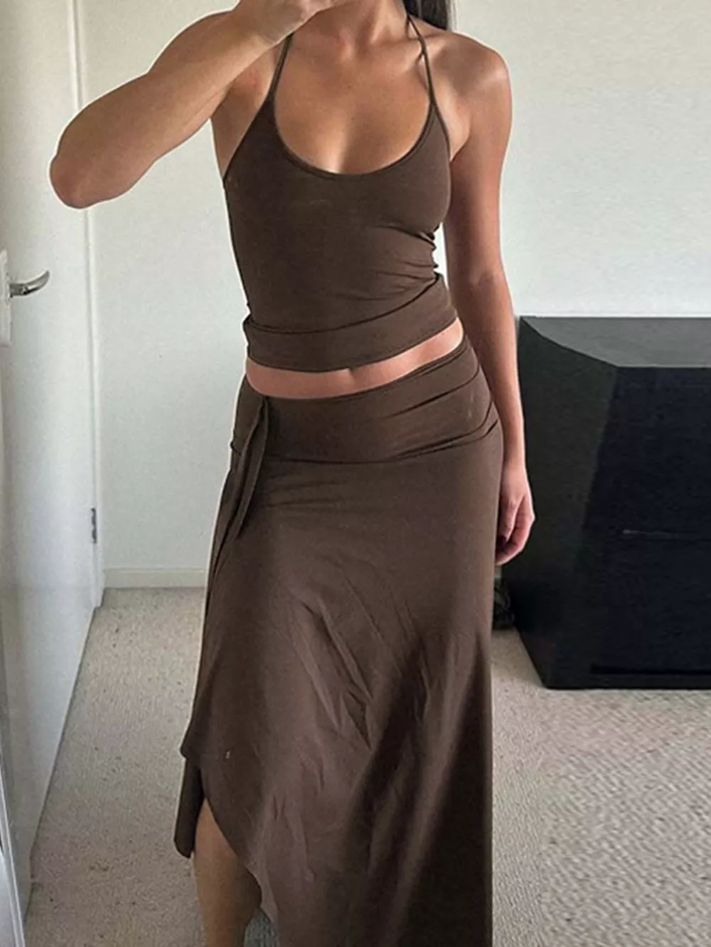 Scoop Neck Tank Top and Maxi Skirt Set, image 2