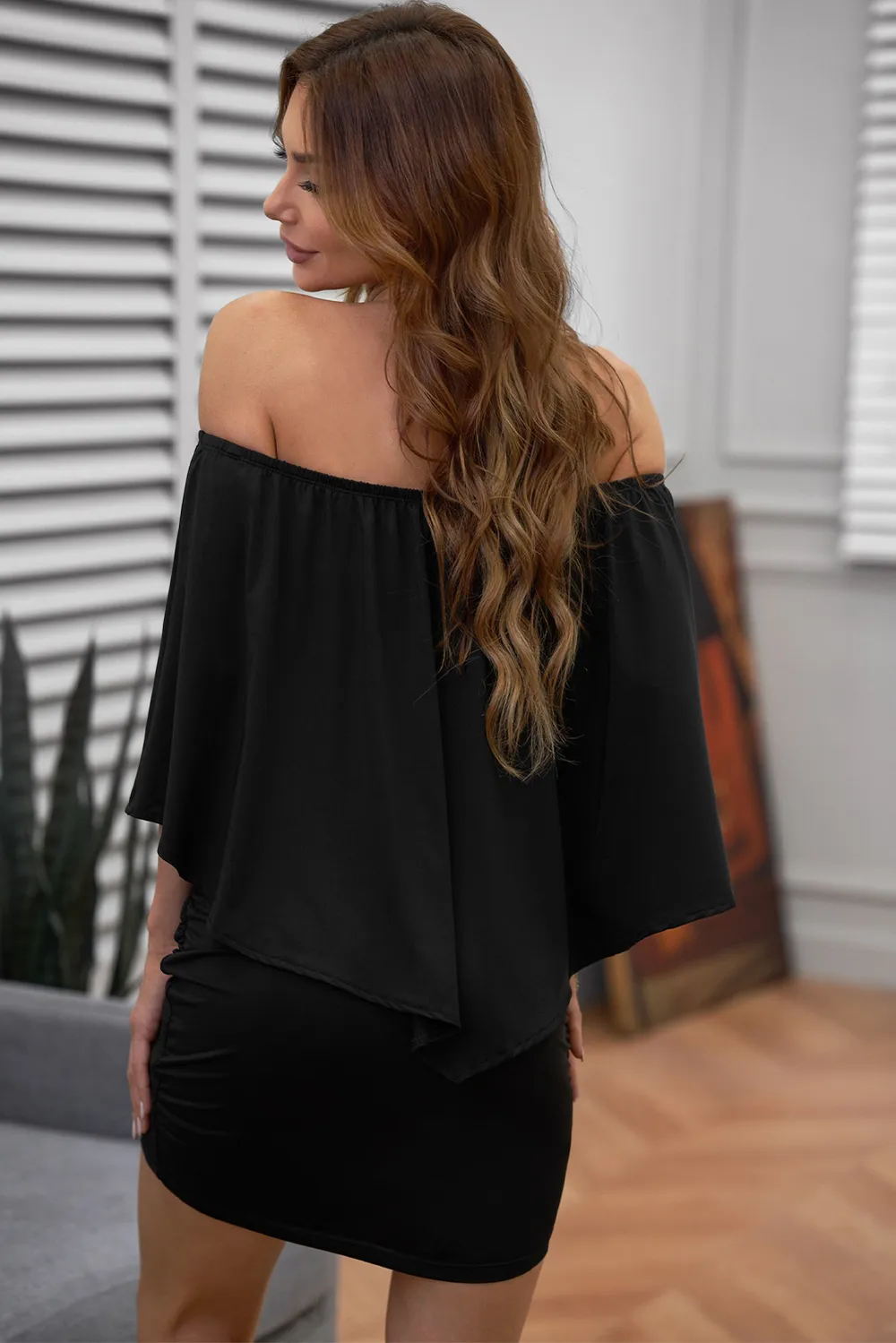 Off-Shoulder Three-Quarter Sleeve Mini Dress, image 3