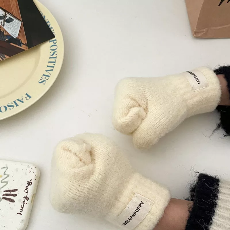 Warm Plush Knitted Mitten Gloves, image 11
