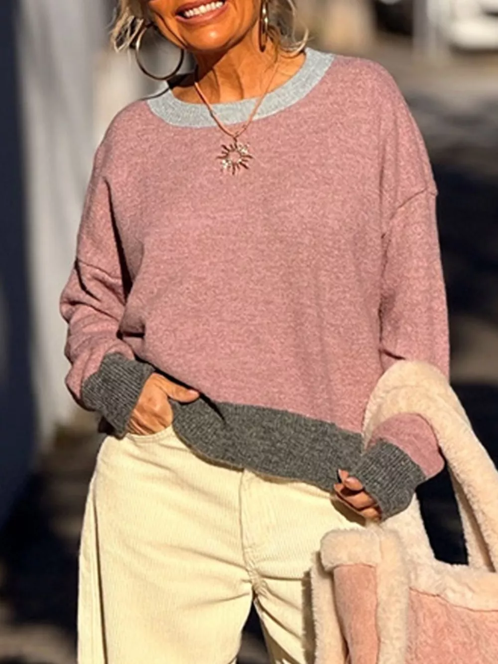 Contrast Trim Crew Neck Sweater, image 16