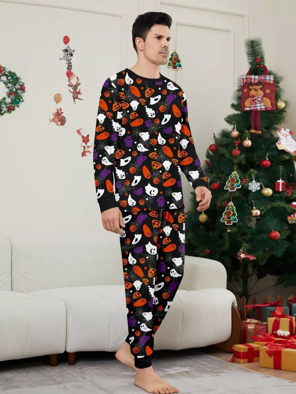 Full Size Halloween Themed Family Matching Pajama Set with Ghost and Pumpkin Print Plus Size, image 7