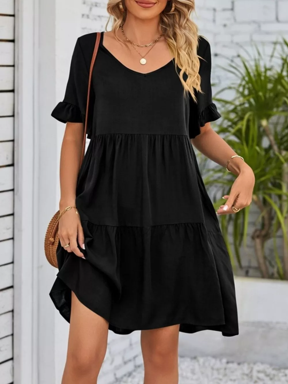 Ruffled Sleeve Tiered Mini Dress, image 9