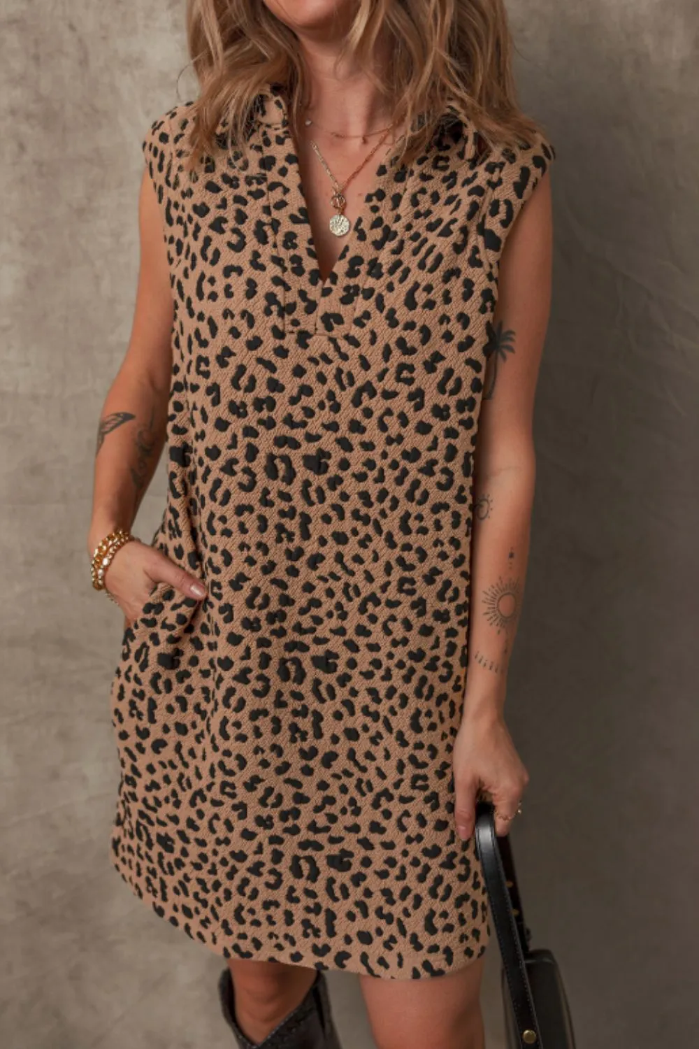 Leopard Johnny Collar Sleeveless Mini Dress, image 6