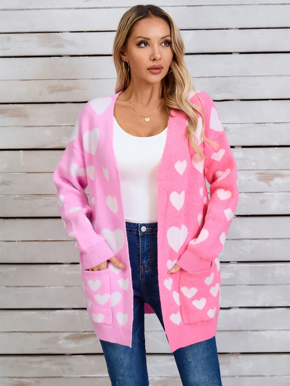 Heart Open Front Long Sleeve Cardigan, image 12
