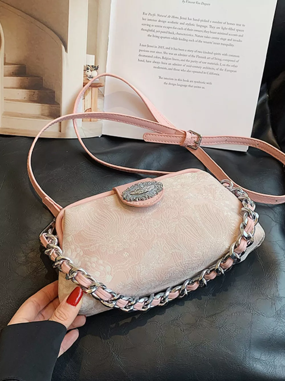 Embroidered Chain Crossbody Bag, image 10