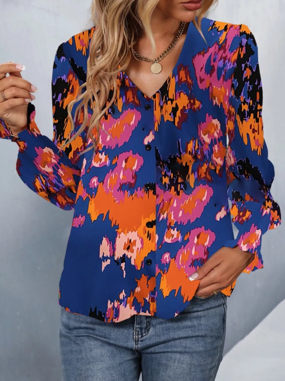 Printed Button Up Long Sleeve Shirt, image 7