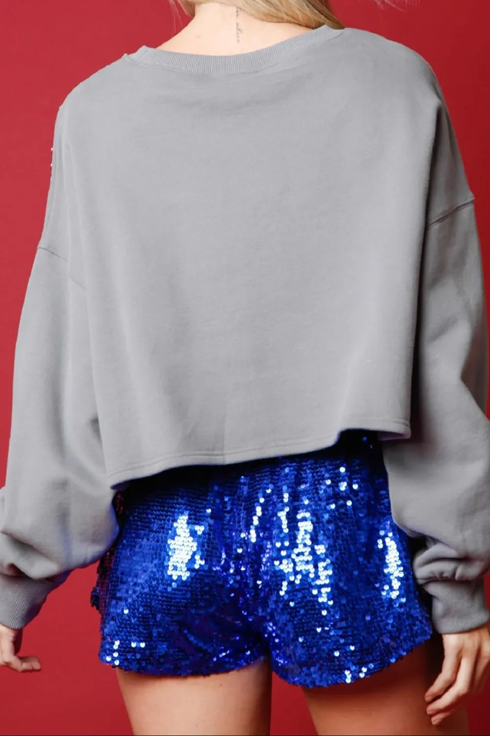 Sequin Round Neck Dropped Shoulder Sweatshirt, image 8
