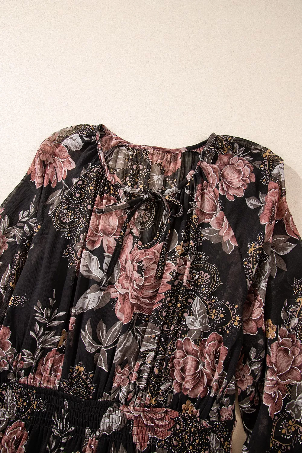 Floral Print Tie Neck Mini Dress, image 7