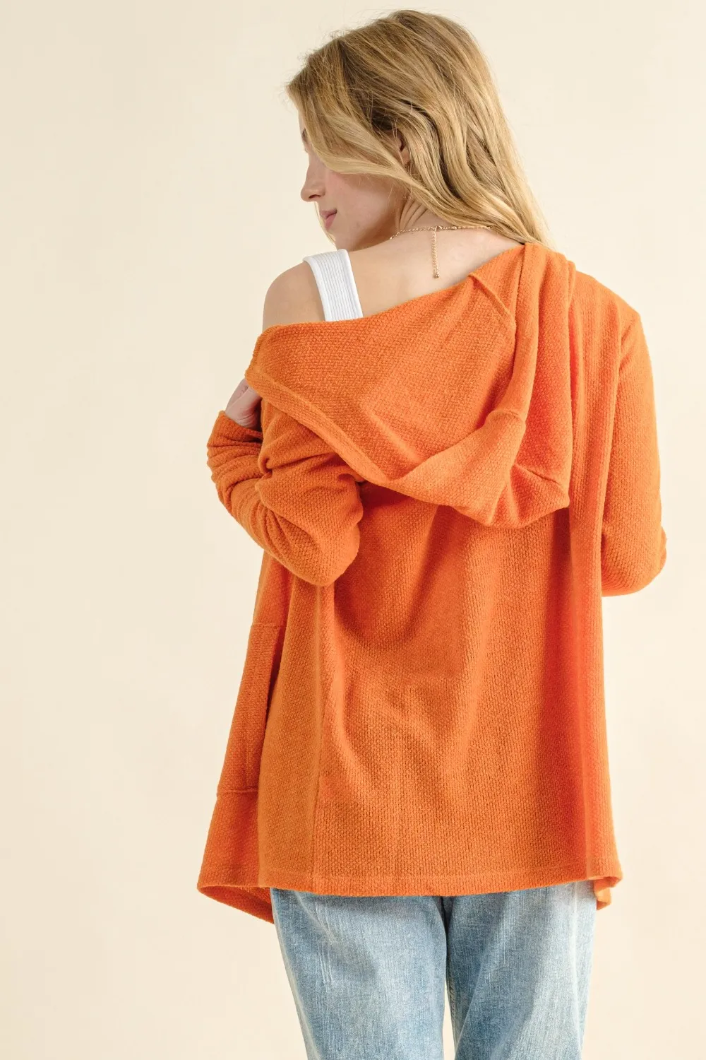 Full Size Thermal Hooded Open Front Cardigan with Pockets, image 3