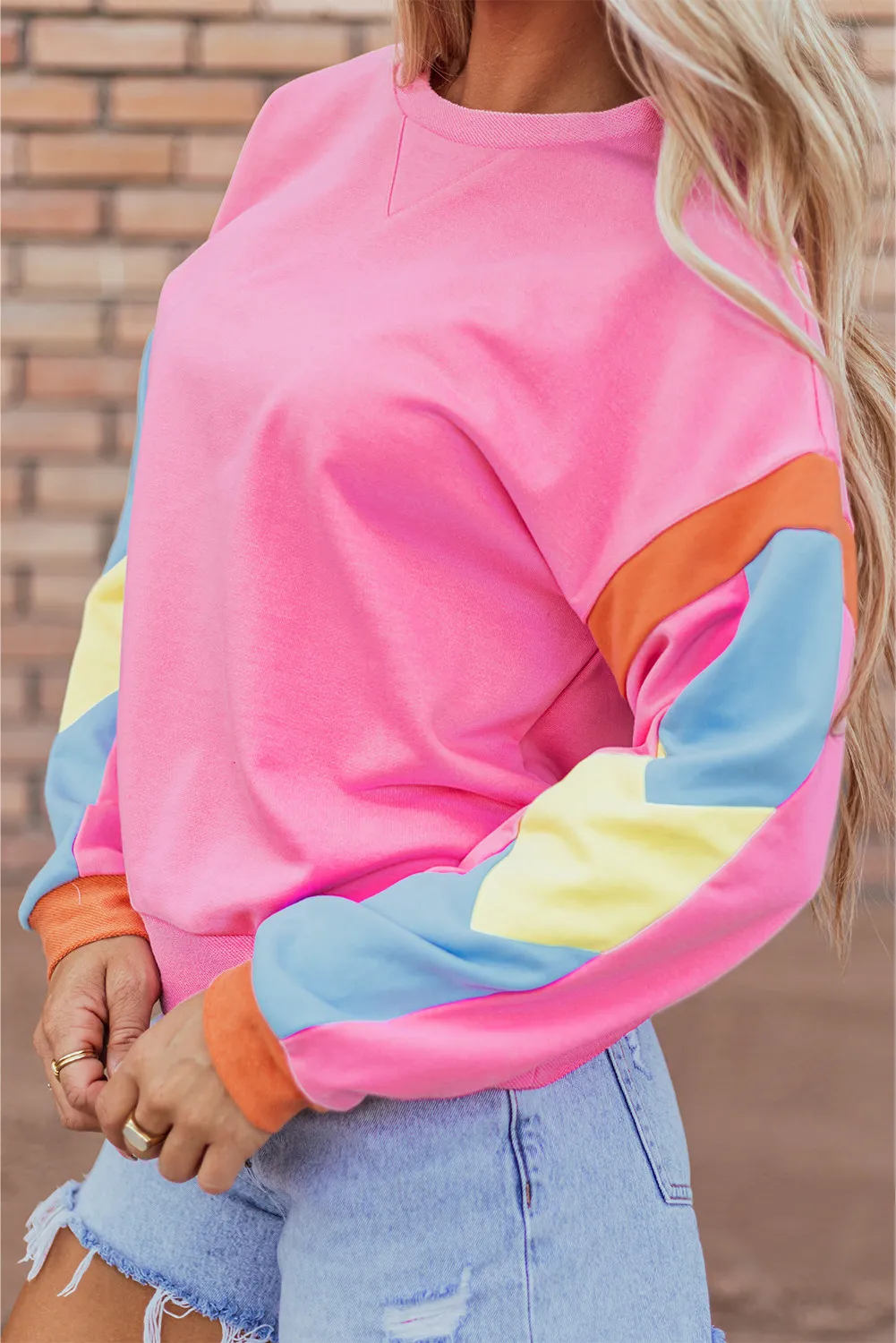 Contrast Round Neck Long Sleeve Top, image 3