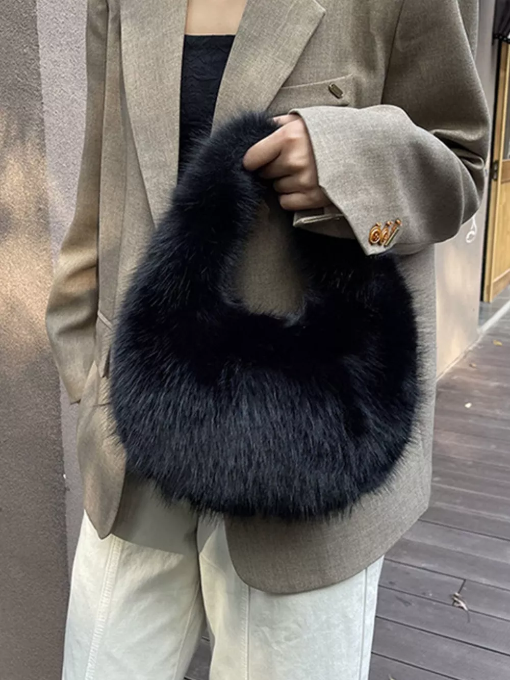 Fluffy Solid Color Handbag, image 2