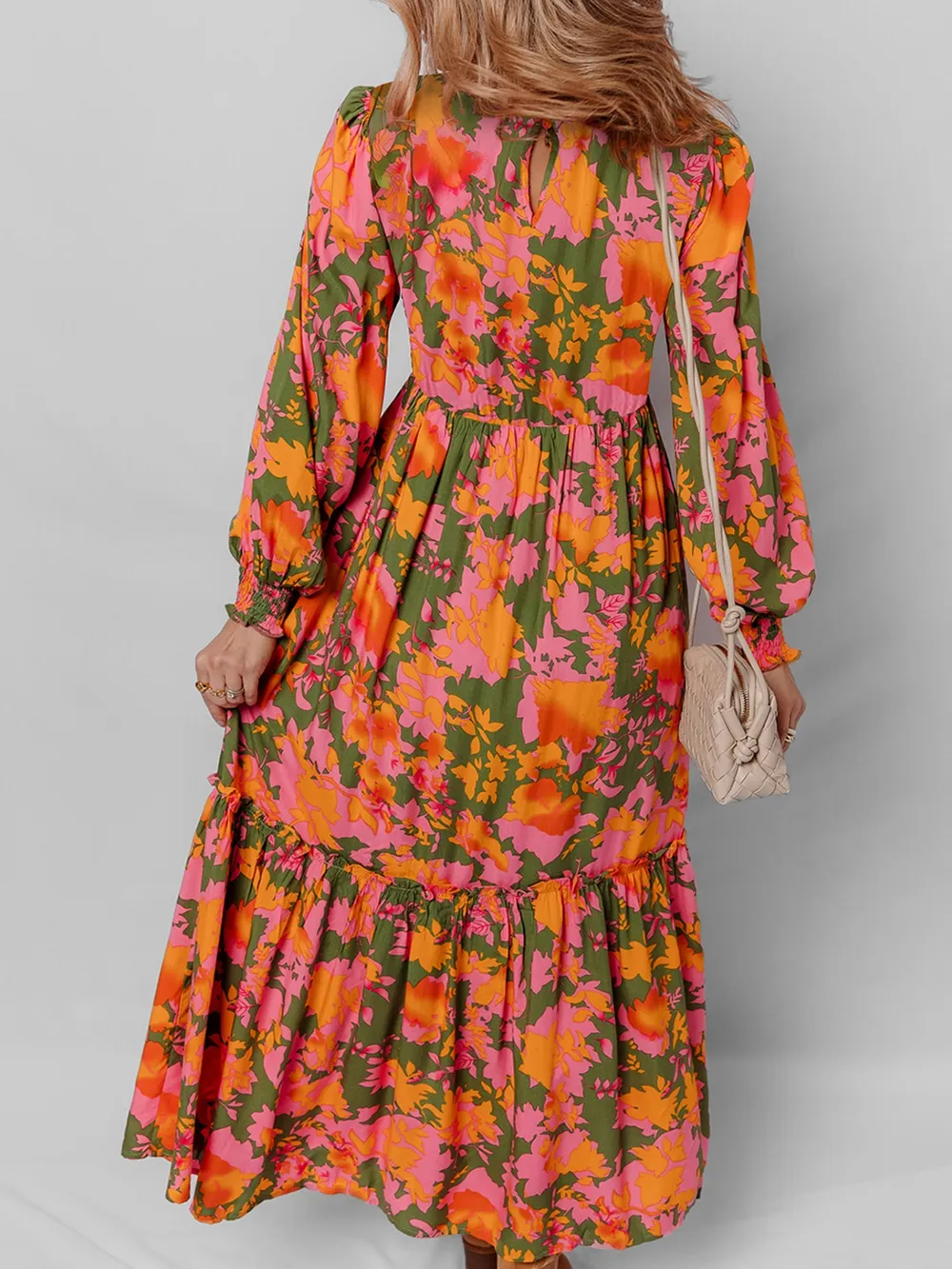 Smocked Floral Print Long Sleeve Maxi Dress, image 4