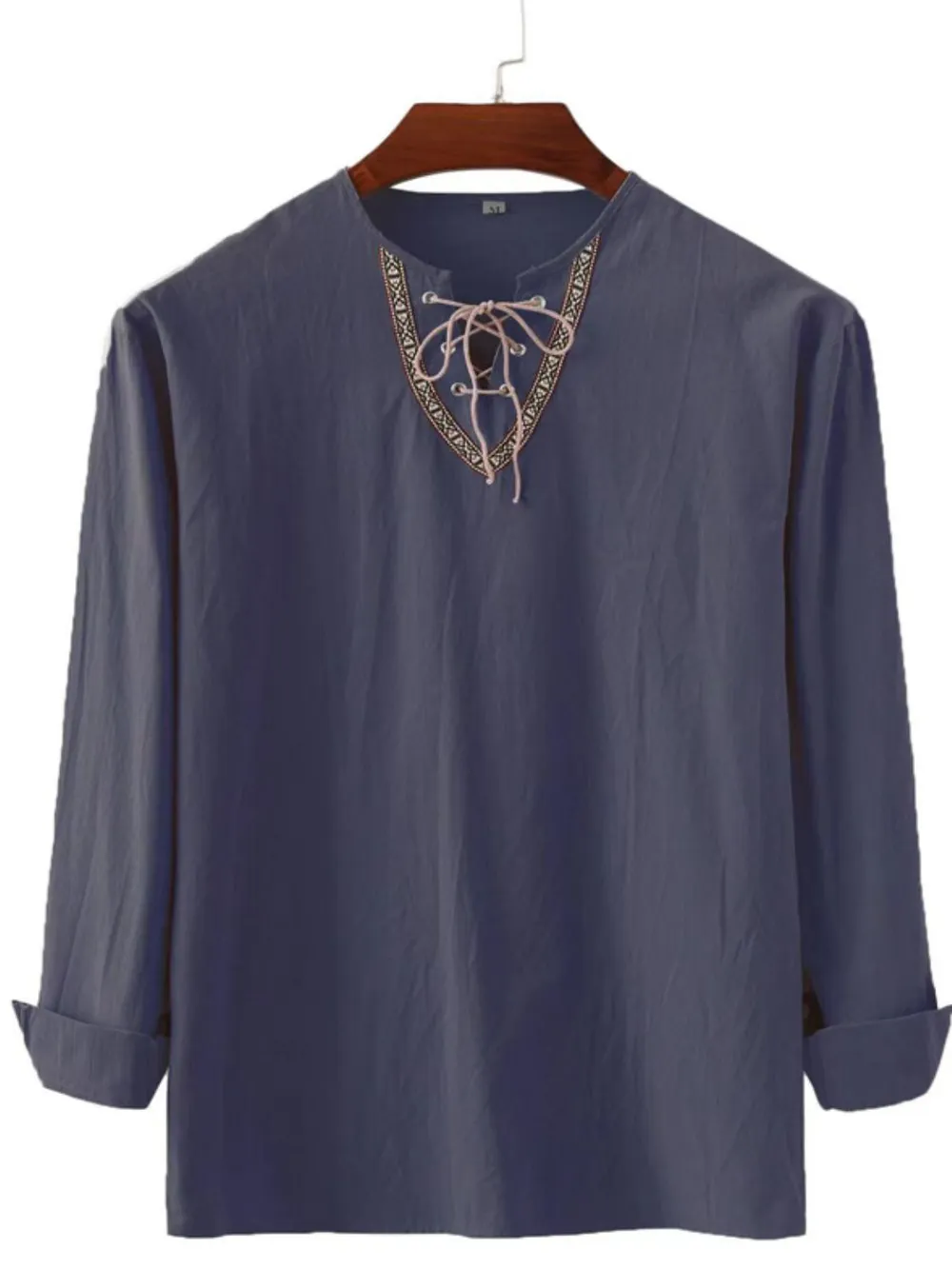 Men's Full Size Lace Up Long Sleeve Shirt Plus Size, image 6
