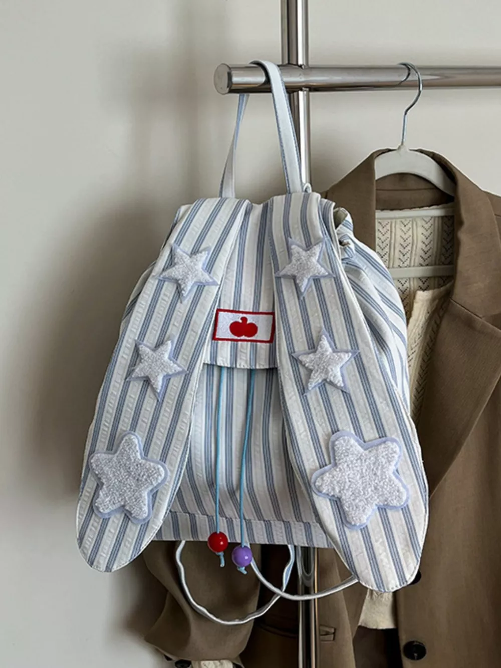 Striped Star Bunny Ear Backpack Bag, image 15