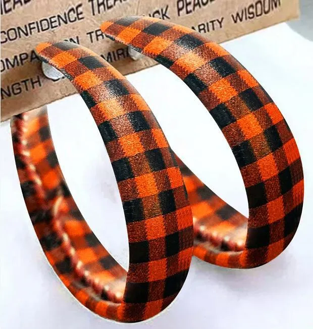 Plaid PU Leather Hoop Earrings, image 9