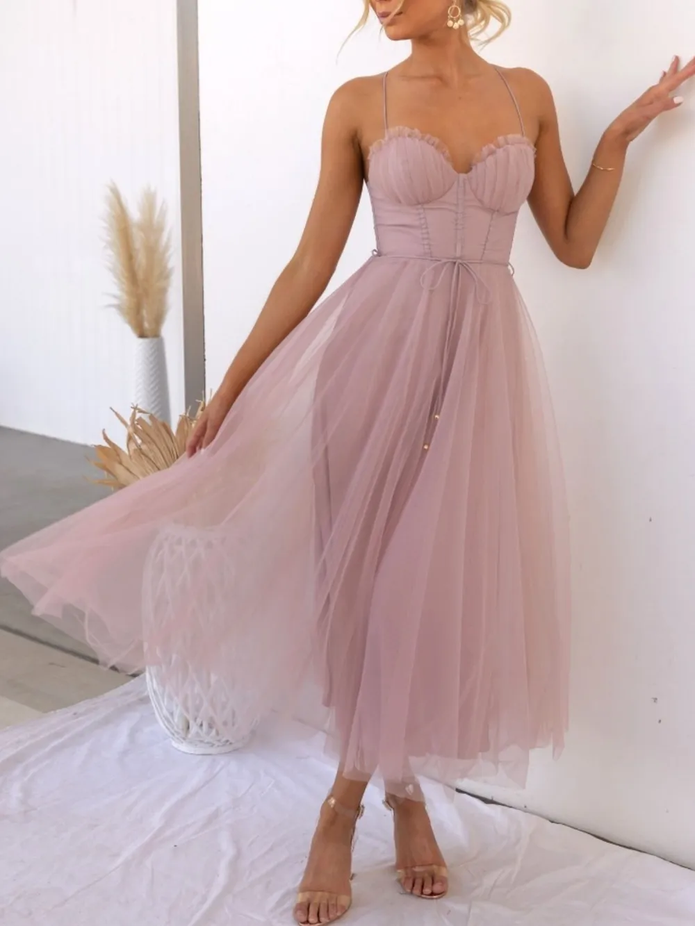 Sweetheart Neck Tulle Midi Dress, image 7