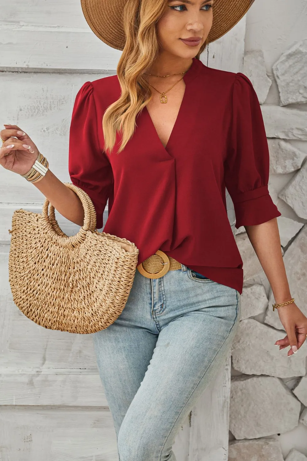 Notched Half Sleeve T-Shirt, image 7