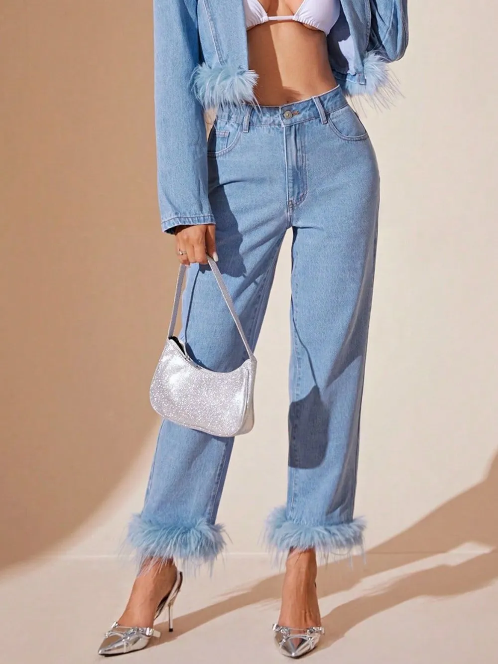 Plush Hem High Rise Straight Jeans, image 5