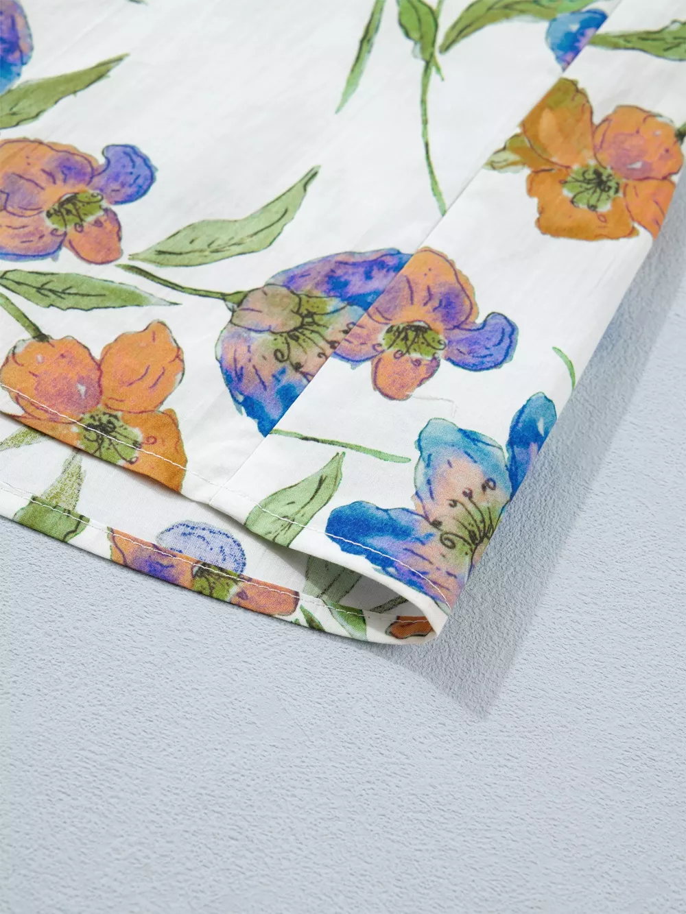 Floral Print Ruffle V-Neck Pressed Pleats Binding Tape Cotton Blouse, image 11