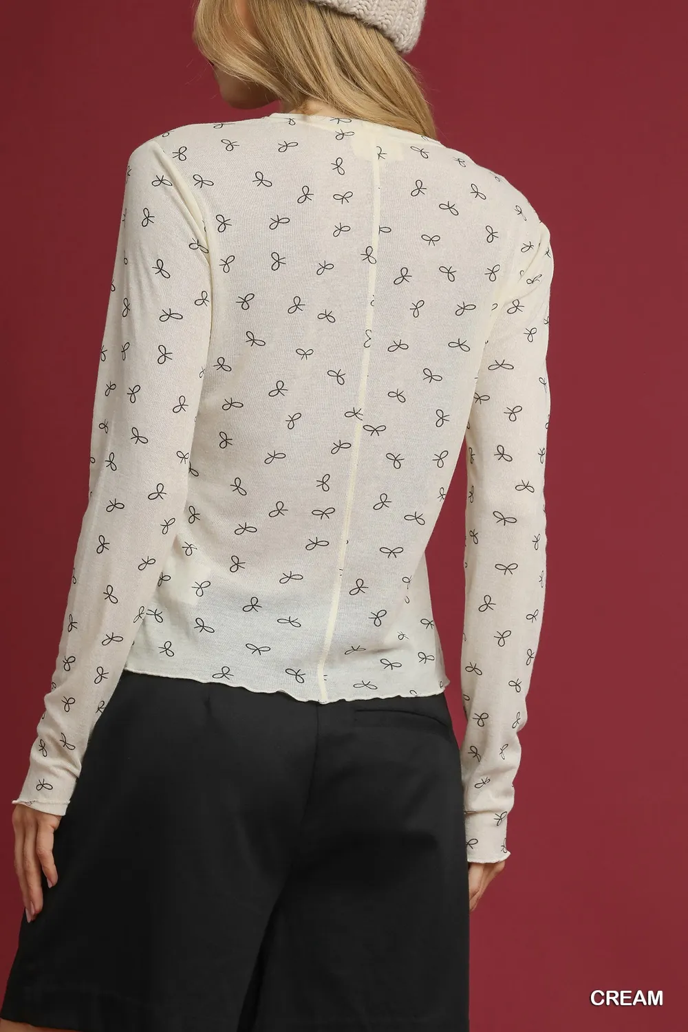 Bow Print Lightweight Knit Top, image 2