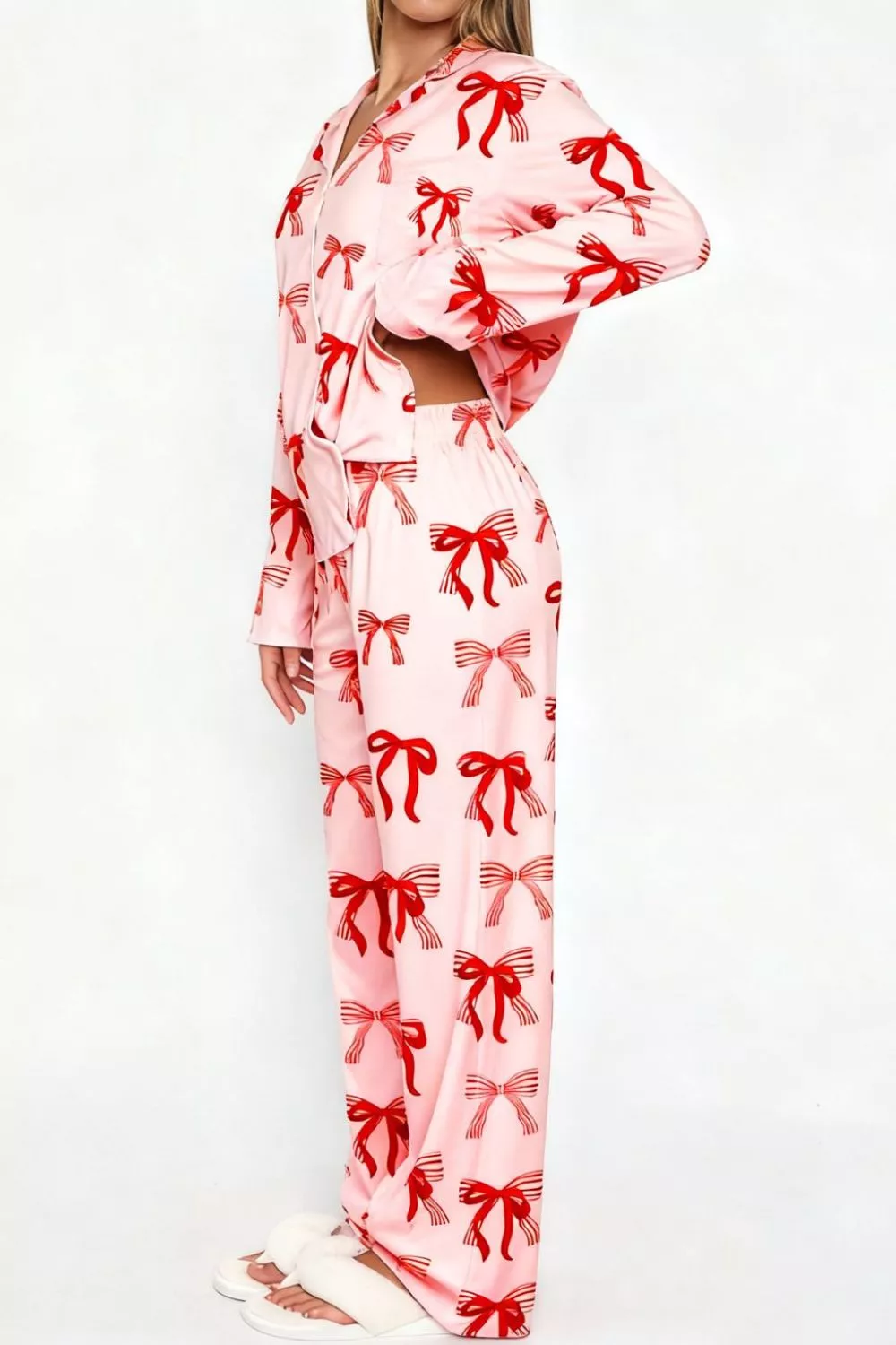 Bow Print Top and Wide Leg Pants Lounge Set, image 9