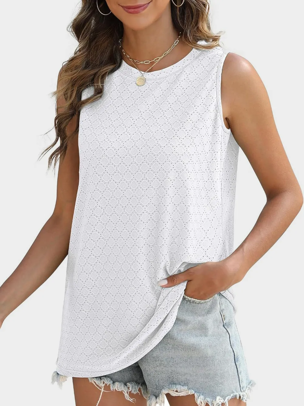 Eyelet Round Neck Tank, image 8