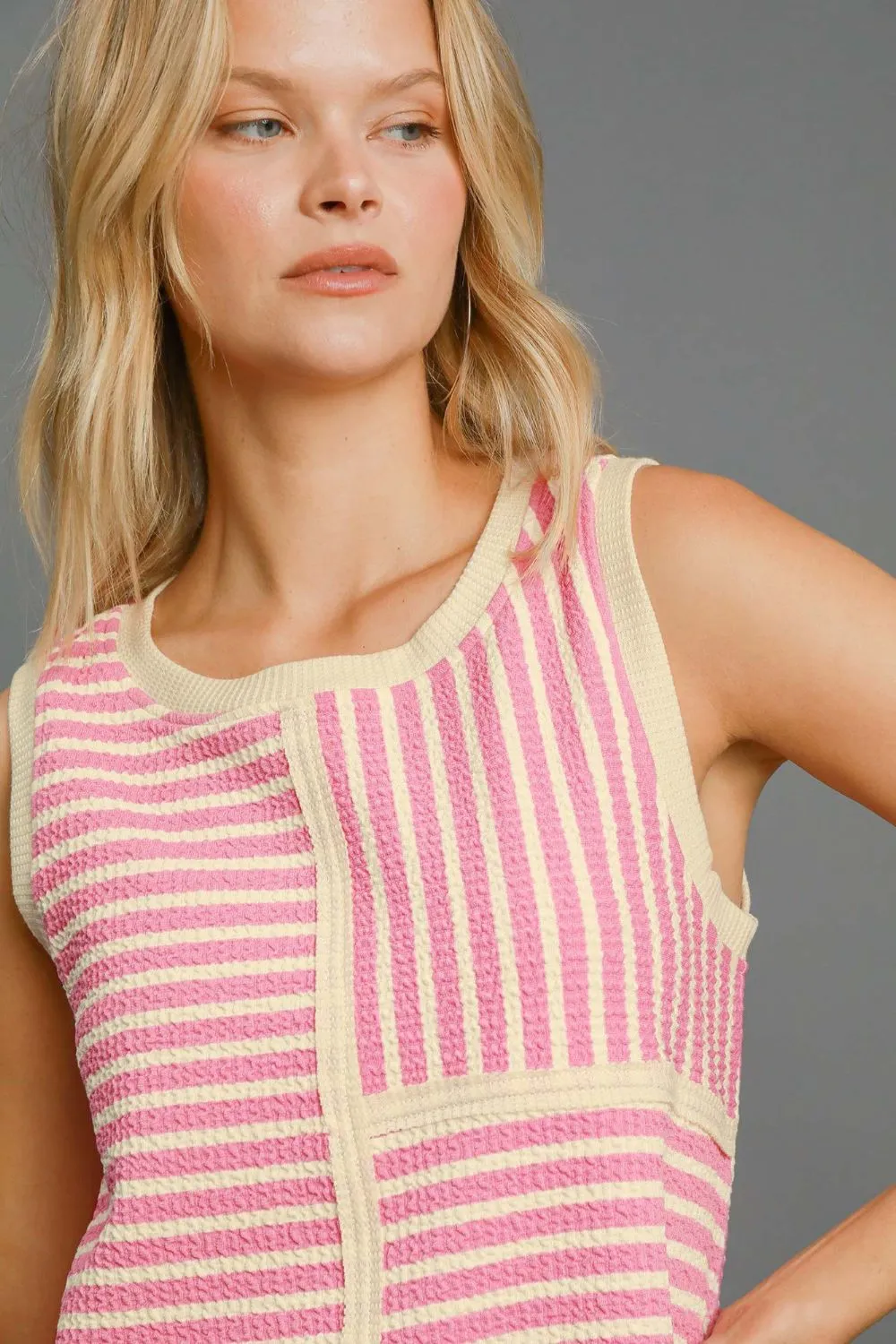 Round Neck Texture Striped Tank, image 3
