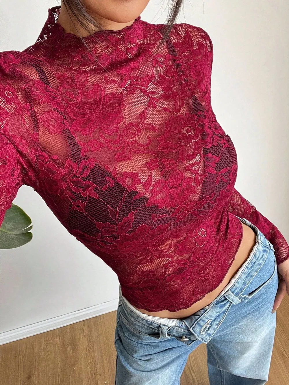 Elegant Floral Lace Long Sleeve Top, image 5