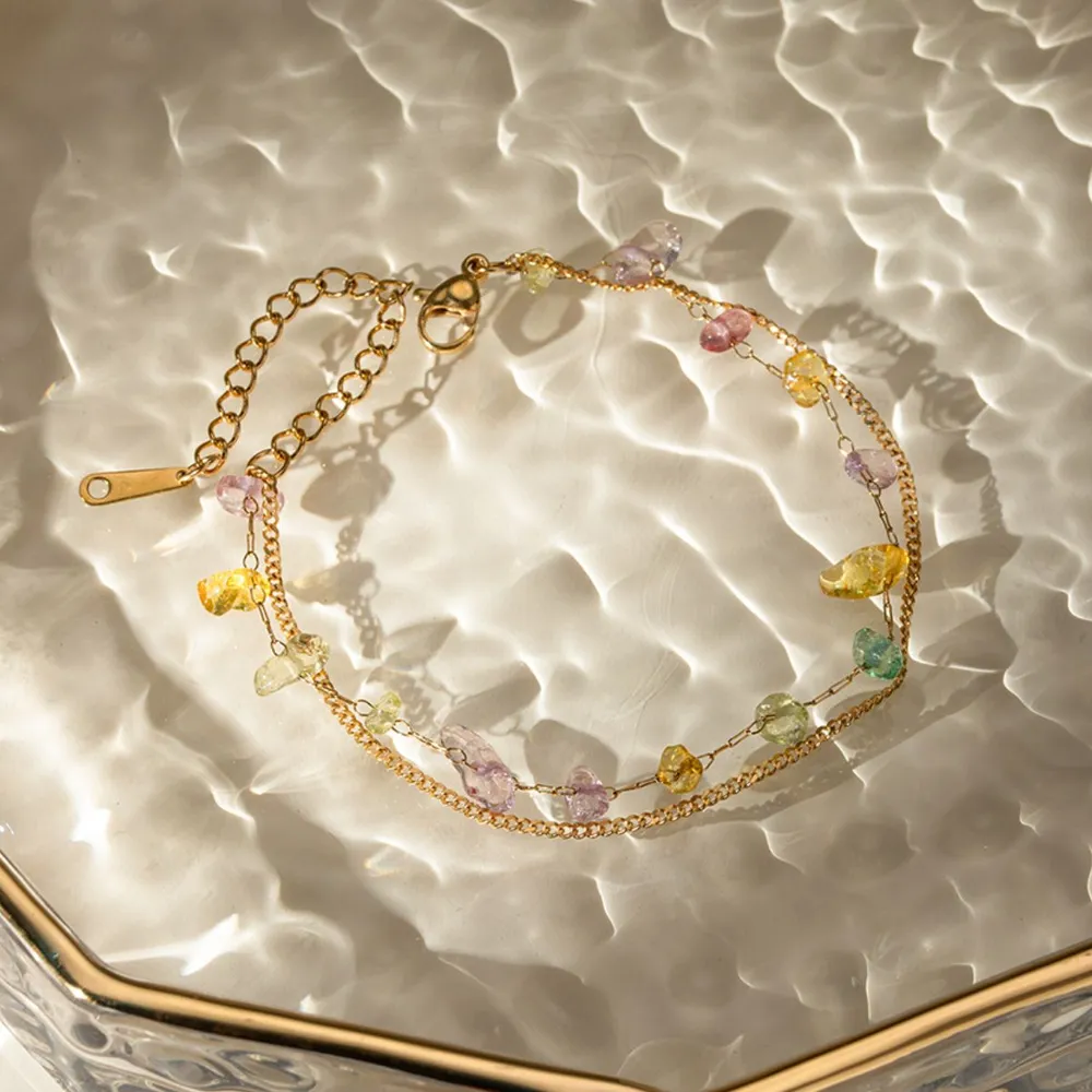 Stainless Steel Natural Stone Double Layered Bracelet, image 2