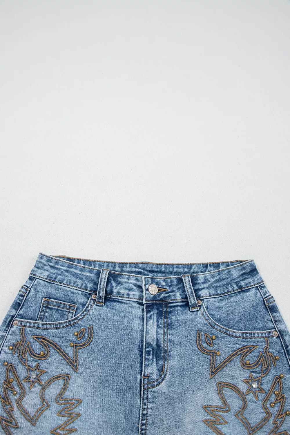 Western Embroidery Stud Denim Shorts, image 5