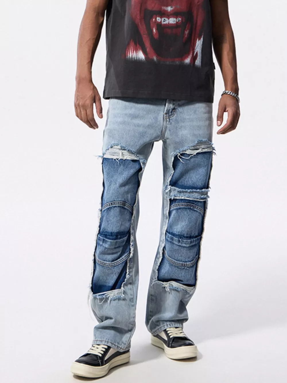 Men's Distressed Patchwork Jeans, image 5