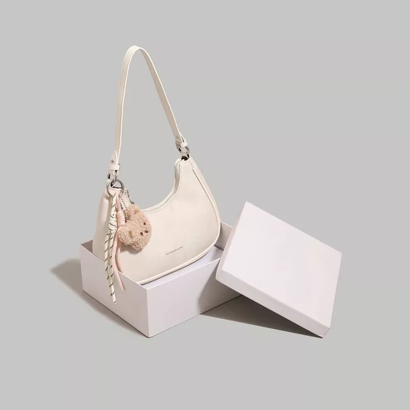 Crescent Shoulder Bag with Teddy Bear Charm, image 2