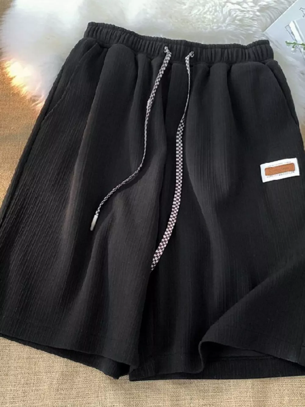 Plus Size Checkerboard Drawstring Casual Shorts, image 5