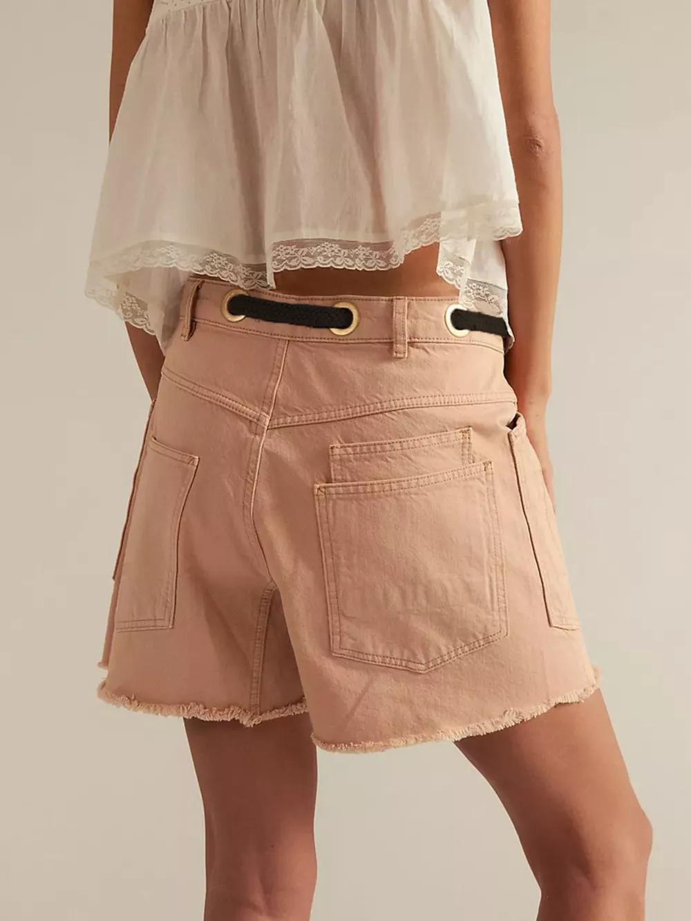 Drawstring Raw Hem Denim Shorts, image 21
