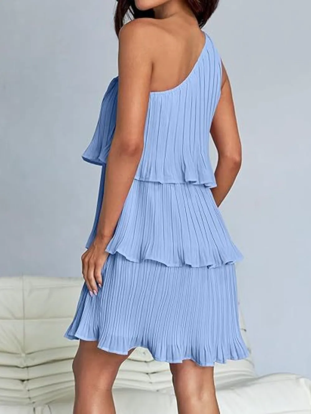 Layered Single Shoulder Mini Dress, image 19