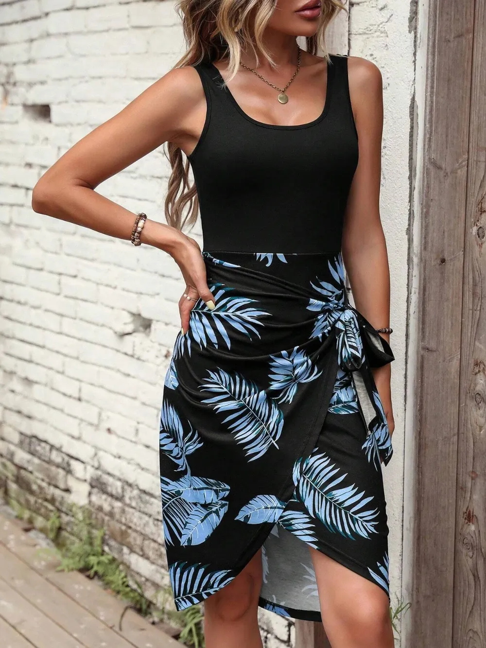 Printed Wide Strap Tank Dress, image 6