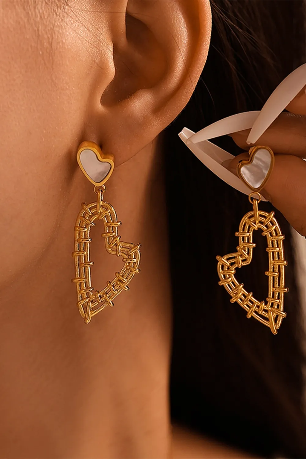 Stainless Steel Heart Earrings and Necklace Set, image 2