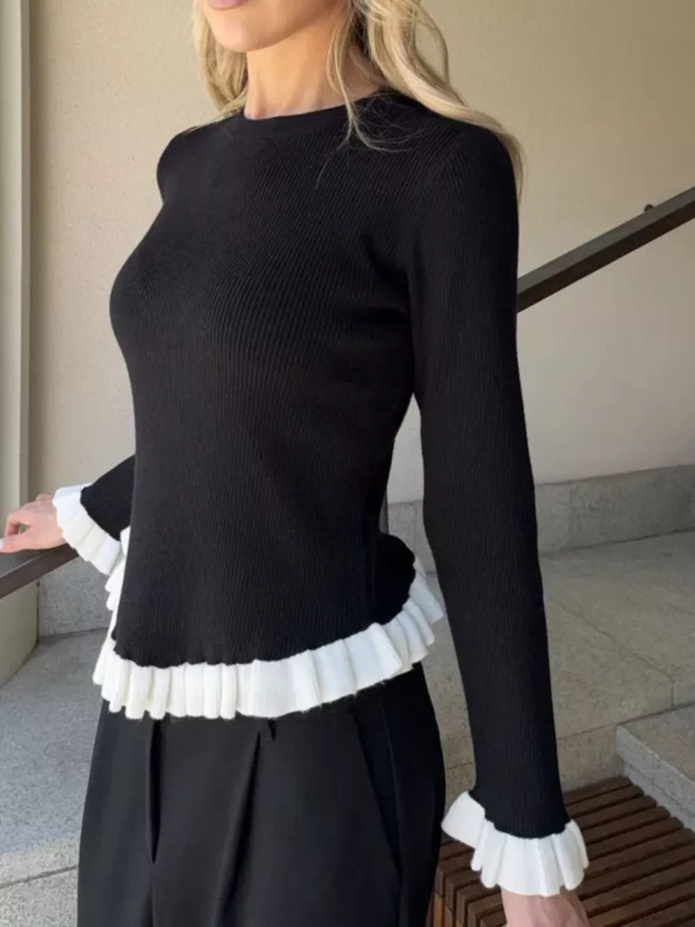 Ruffle Trim Long Sleeve Sweater, image 6