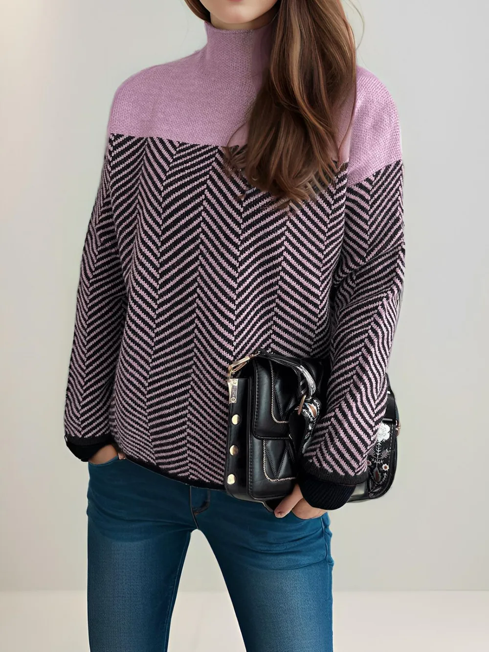 Contrast Turtleneck Long Sleeve Sweater, image 14