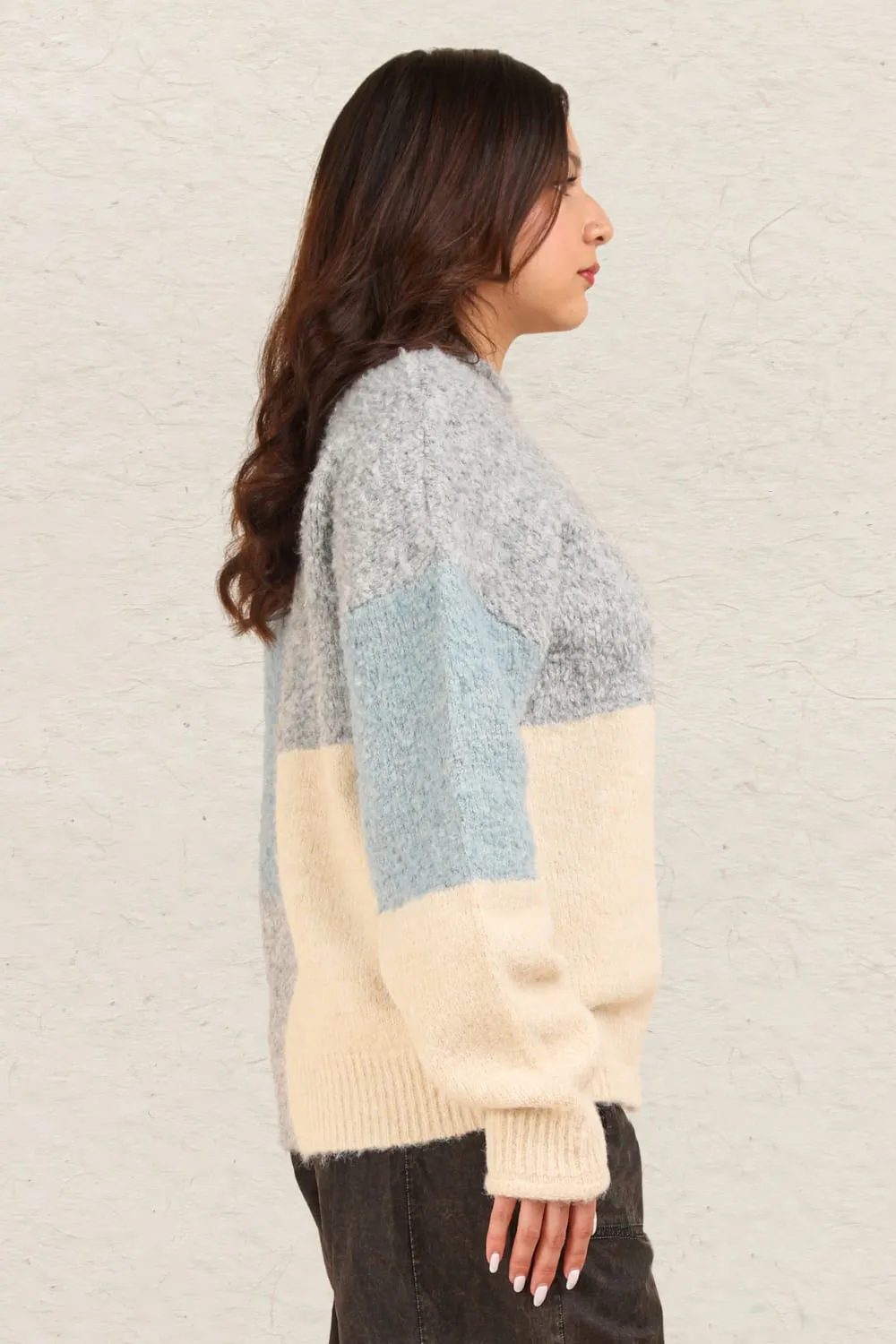 Color Block Mock Neck Drop Shoulder Sweater, image 3