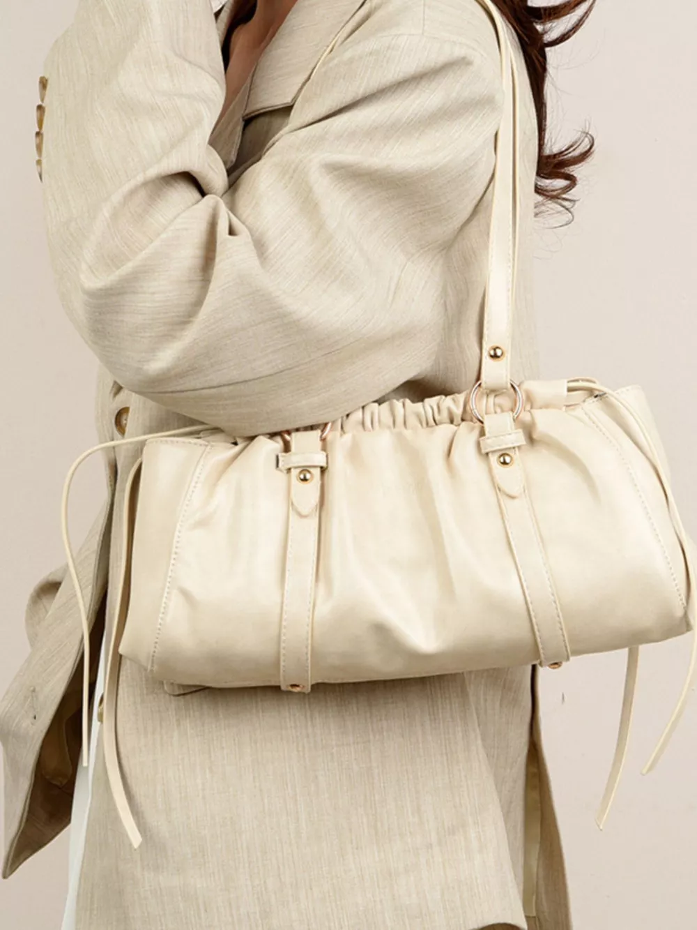 Ruched Leather Shoulder Bag, image 4