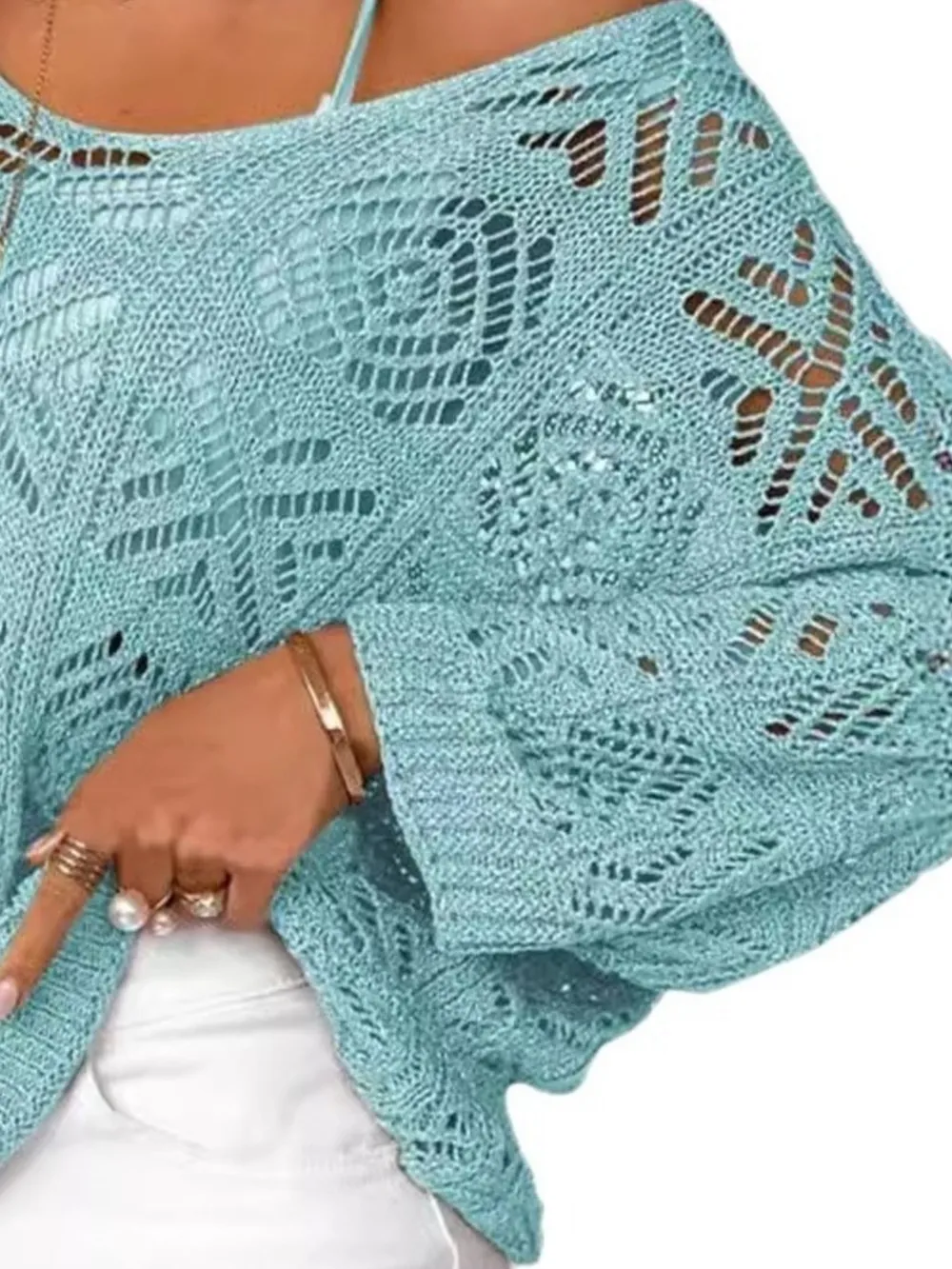 Openwork 3/4 Sleeve Knit Cover Up, image 6
