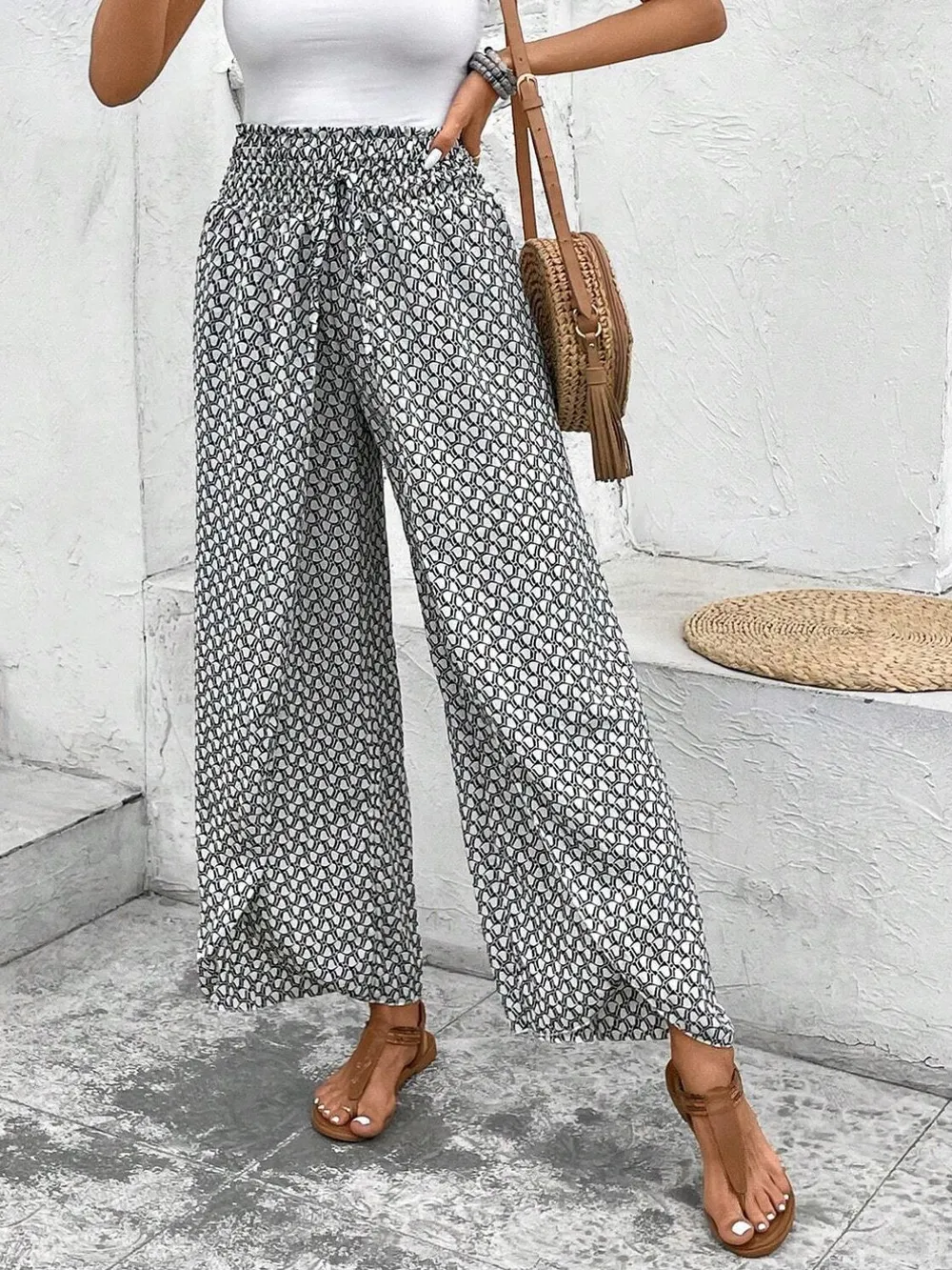 Tied Printed Wide Leg Pants, image 12