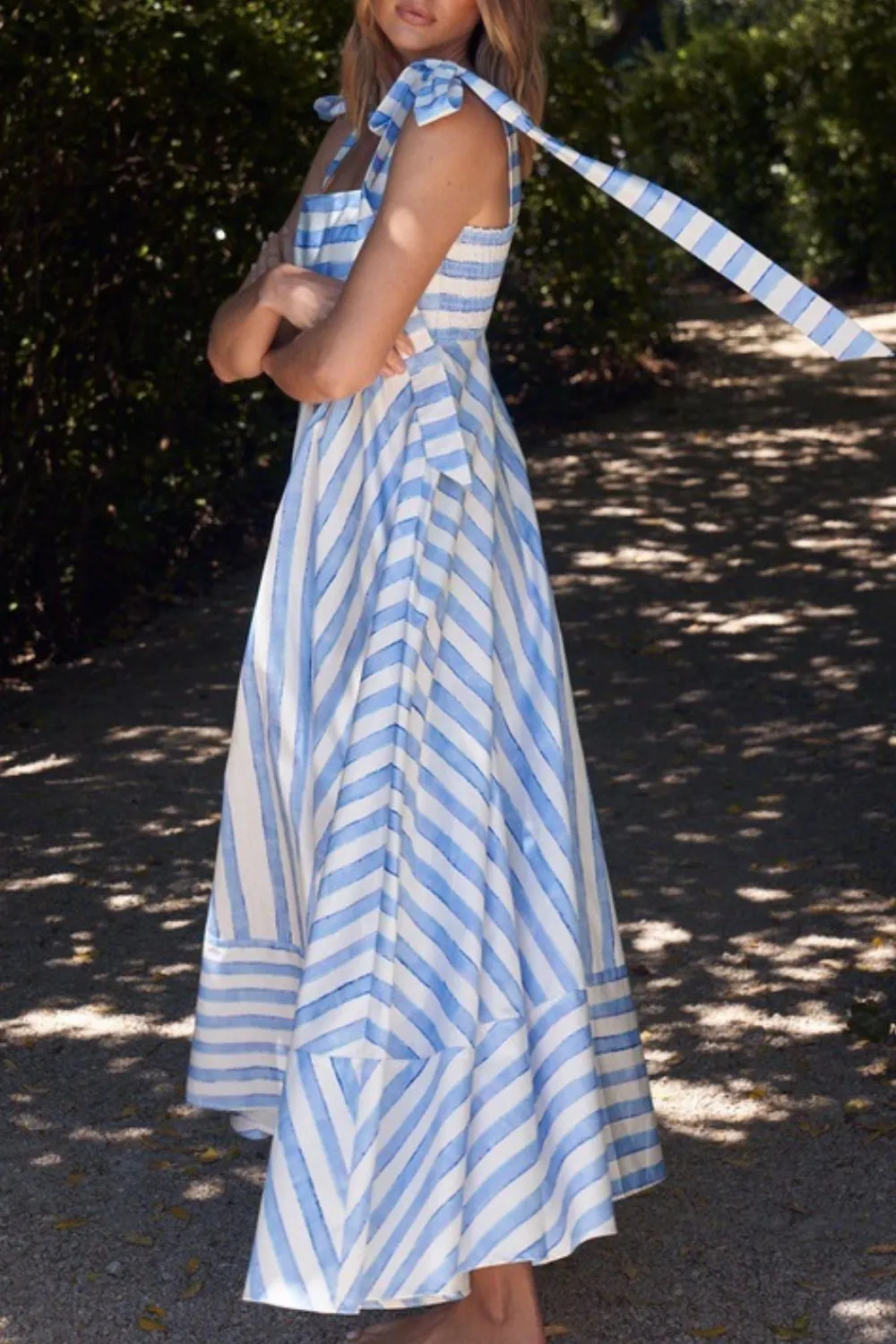 Striped Square Neck Wide Strap Dress, image 4